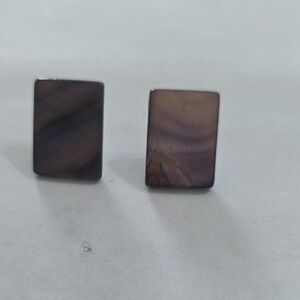 Rectangular Iridescent Shell Stud Earrings - Purple Brown